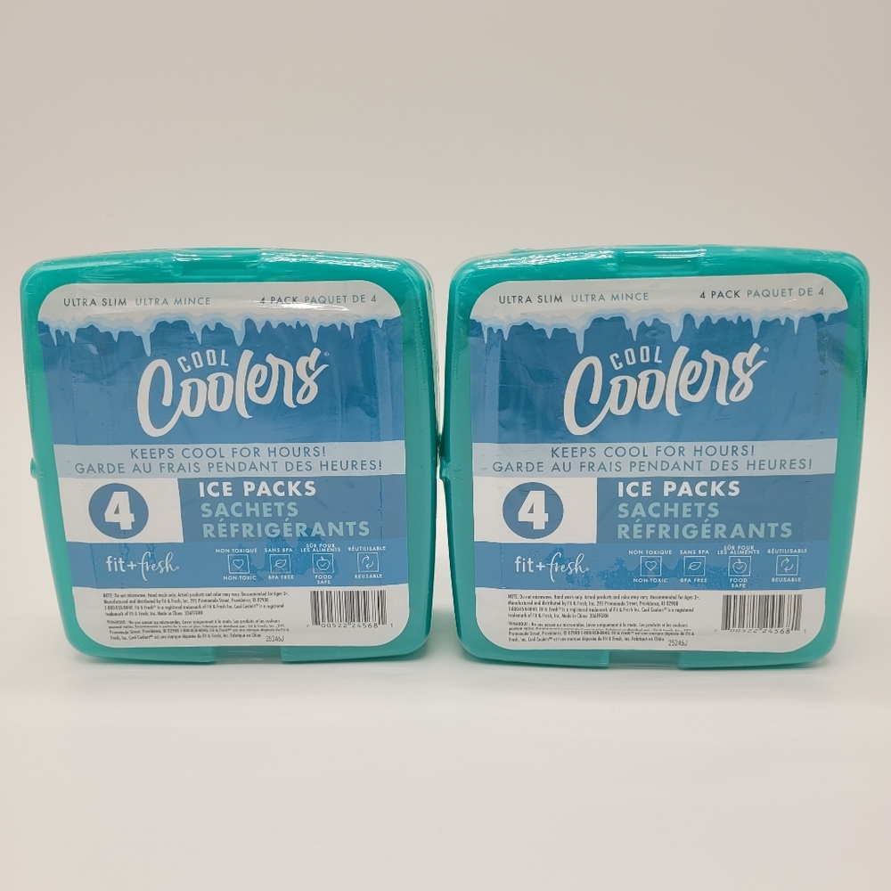 Fit + Fresh Cool Coolers Ice Packs Two Packs Of 4 Teal Ultra Slim NEW